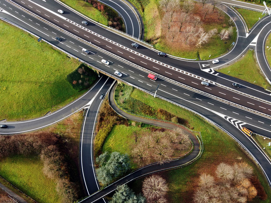 aerial photo of highway intersection